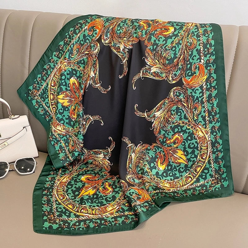 Women's Minimalist Leopard Satin Printing Silk Scarves