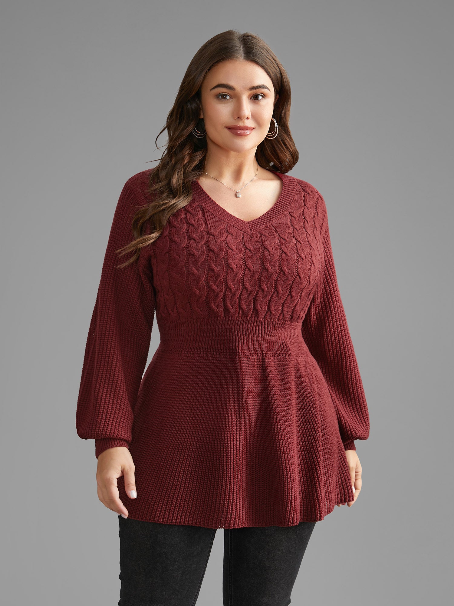 V Neck Texture Cable Knit Pullover