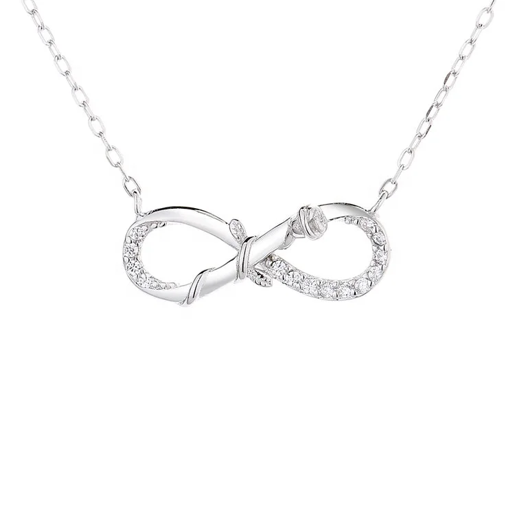 Yaeno Jewelry Solid Silver 925 Heart Design Charm Infinity Love Necklace for Women