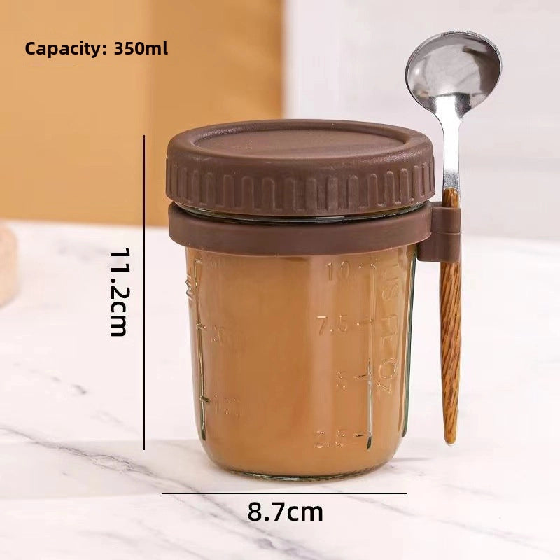 Overnight Oatmeal Cup Mason Sealed Glass Cup Portable Salad Cup With Lid Spoon Children Drink Soy Milk Yogurt
