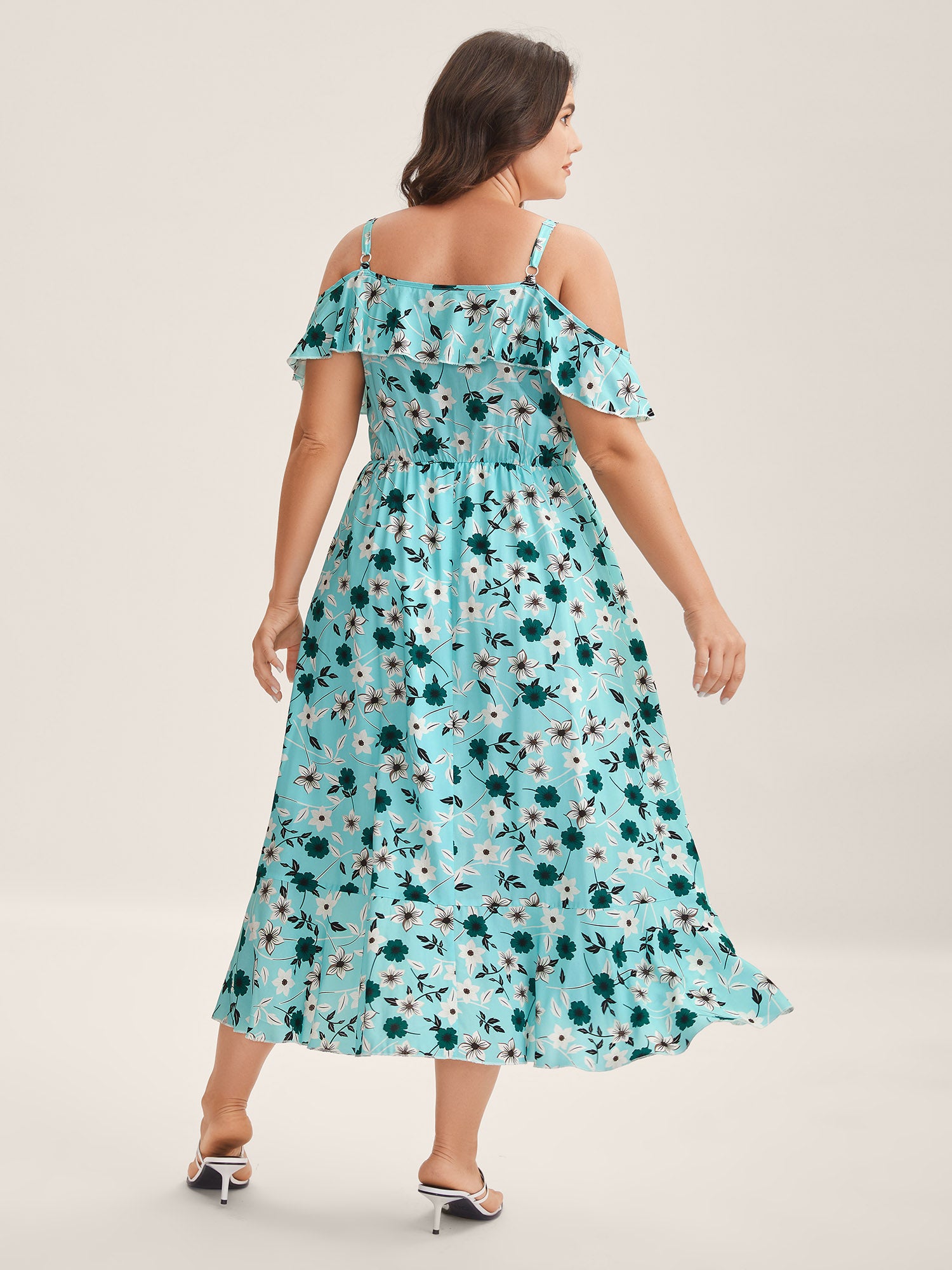 Off-Shoulder Floral Print Adjustable Midi Dress