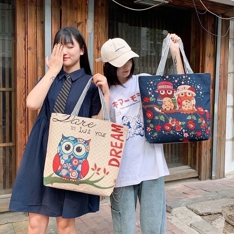 Women's Ethnic Style Letter Canvas Shopping Bags
