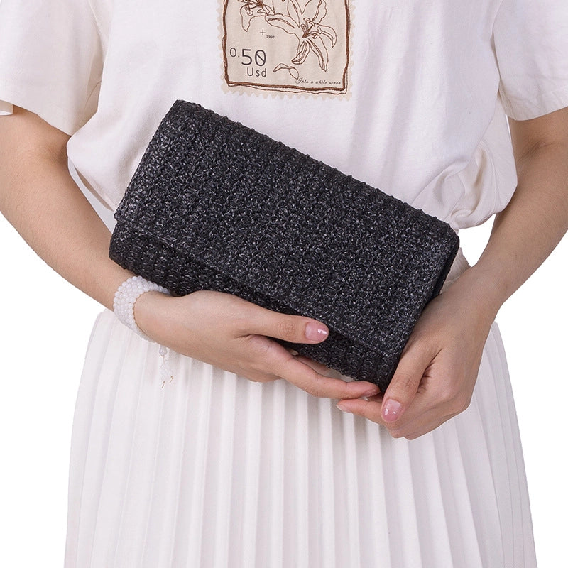 Women's Straw Solid Color Elegant Streetwear Square Flip Cover Clutch Bag