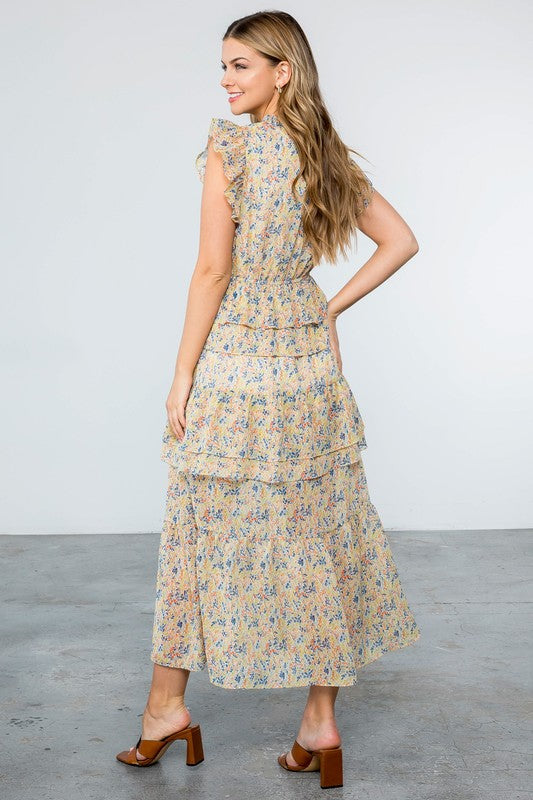 Flower Print Tiered Maxi Dress