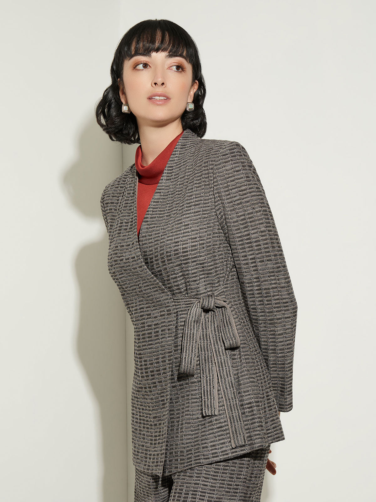 Tailored Fit Tweed Side Tie Knit Blazer