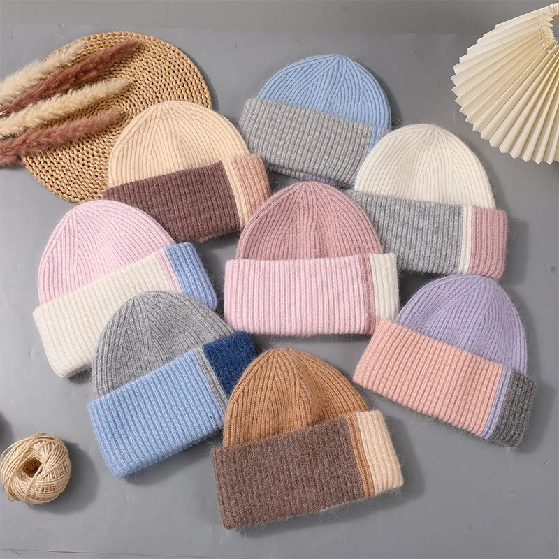 Women's Minimalist Color Block Flat Eaves Wool Cap