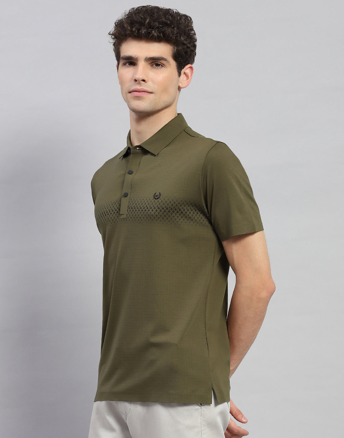 Men Olive Printed Polo Collar Half Sleeve T-Shirt