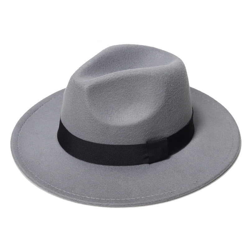 Autumn And Winter New Square Ribbon Panama Top Hat British Style Flat Rim Jazz Hat Woolen Hat Men