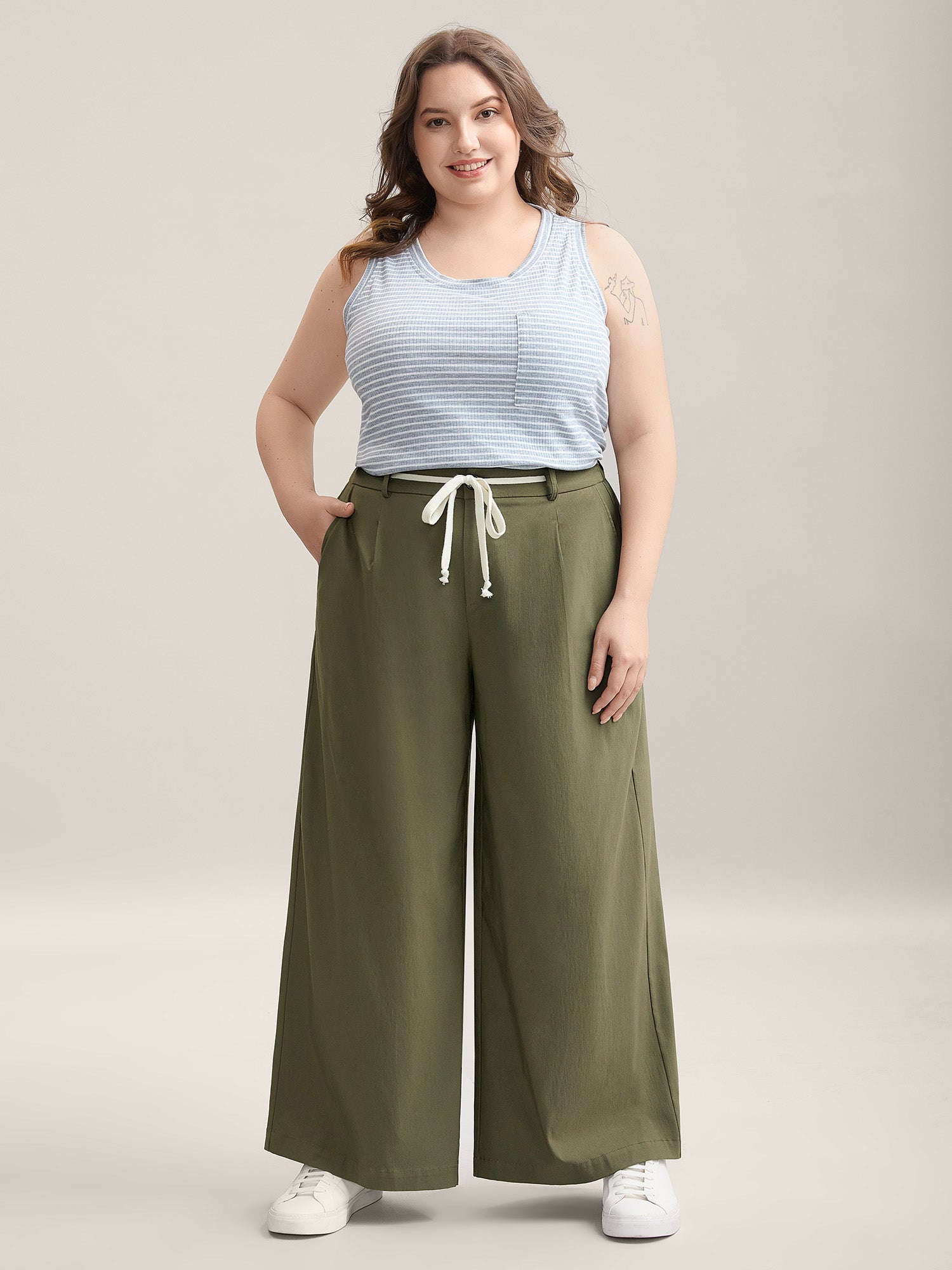 Drawstring Pockets Wide-Leg Pants