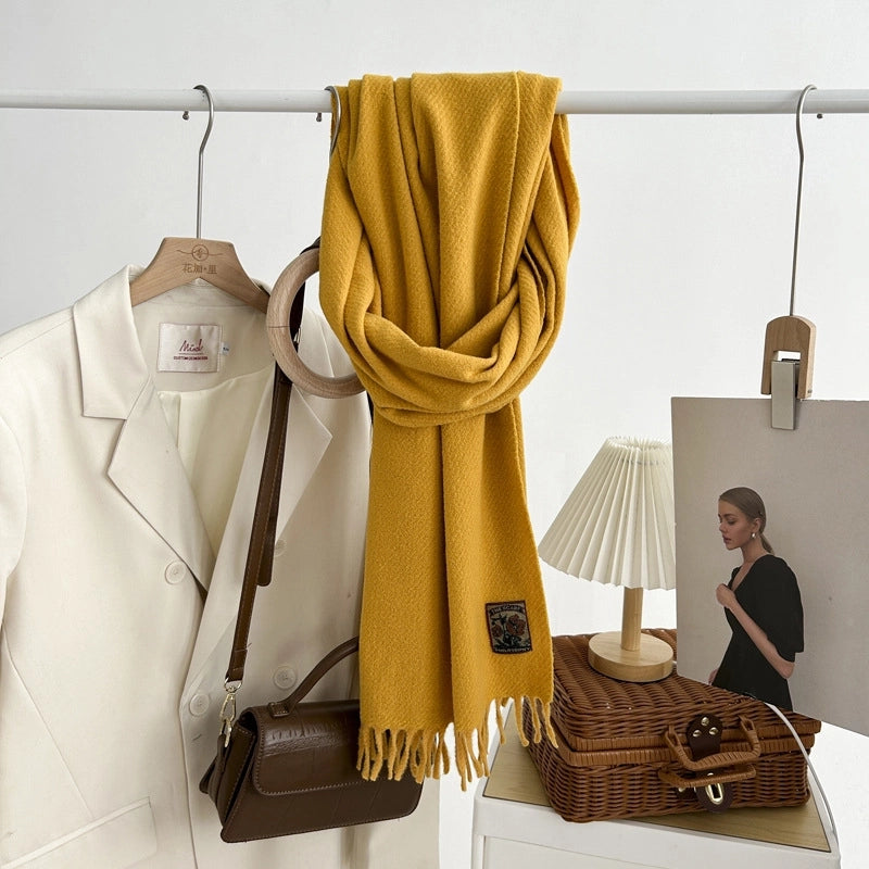 Women's Minimalist Solid Color Imitation Cashmere Tassel Scarf