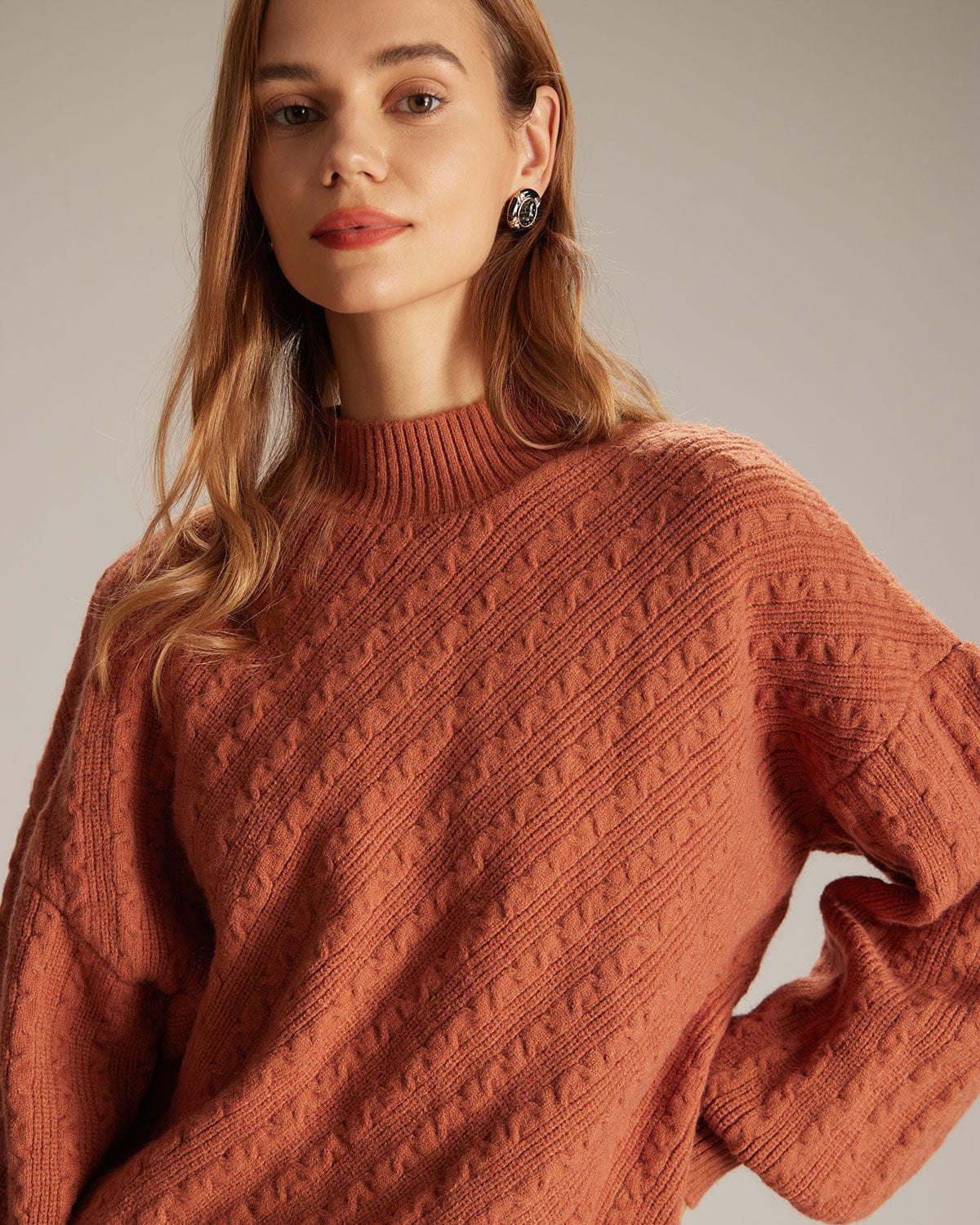 The Orange Mock Neck Drop Shoulder Sweater