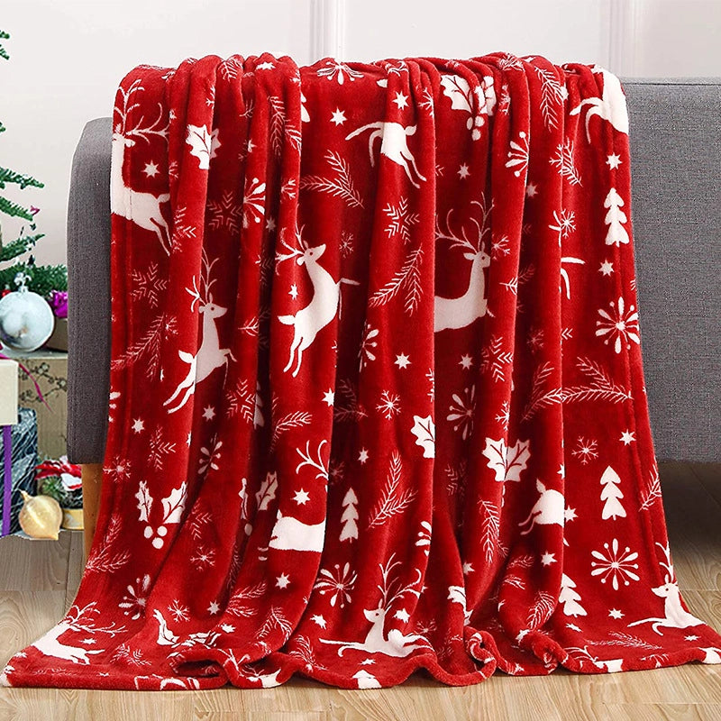 Christmas Cute Santa Claus Plaid Snowman Polyester Blanket Couch & Sofa Decor