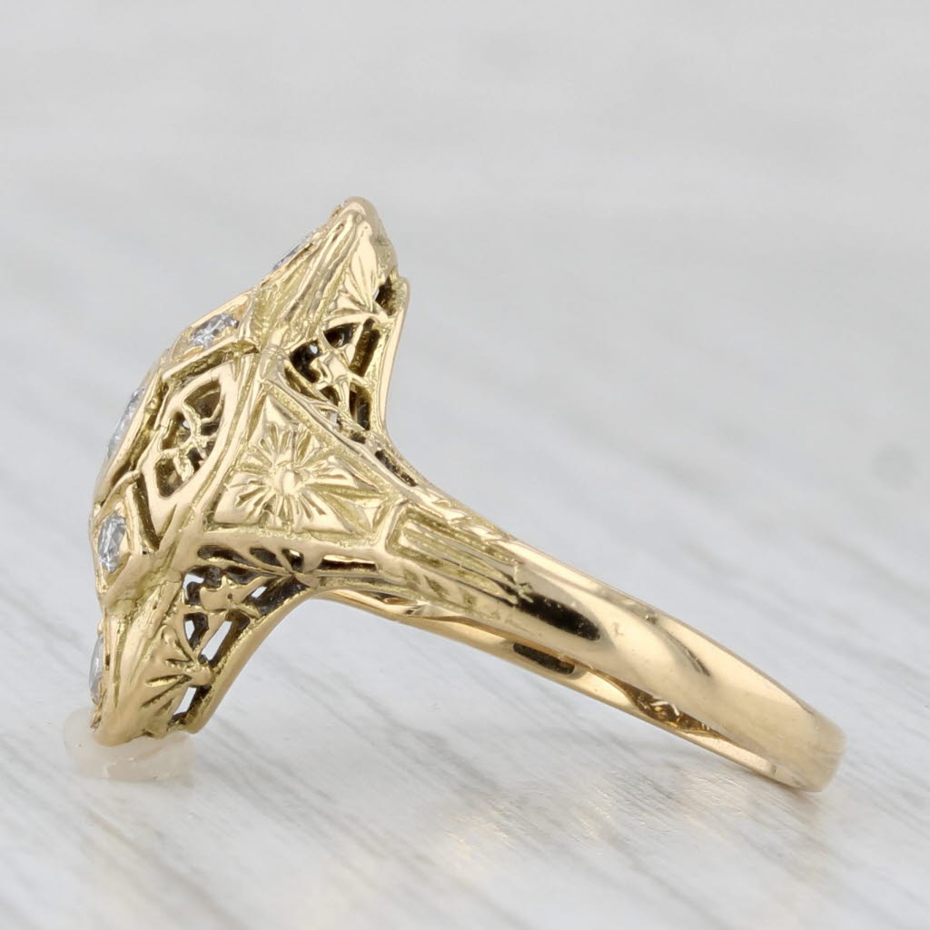 Vintage Art Deco 0.24ctw Diamond Filigree Ring 18k Yellow Gold Size 5.25