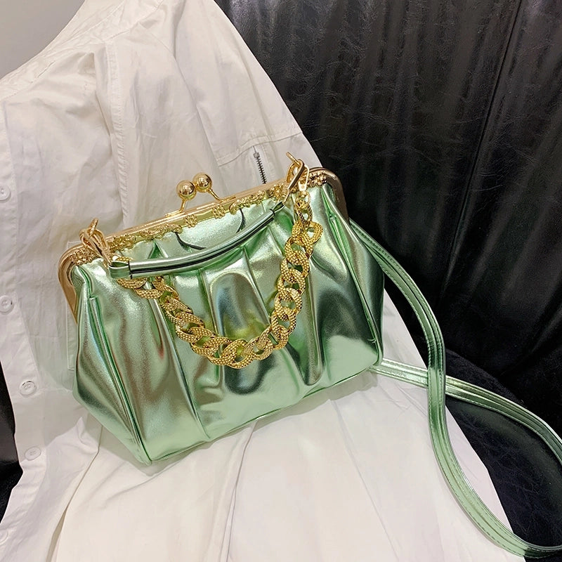 Women's Pu Leather Solid Color Basic Vintage Style Sewing Thread Square Clasp Frame Shoulder Bag Handbag Crossbody Bag