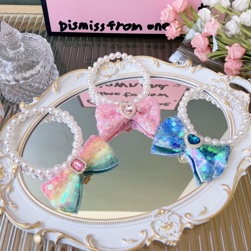 Sweet Sequin Bow Dog Cat Necklace Collar