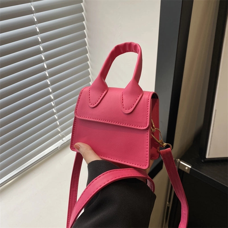 Women's Small Pu Leather Solid Color Cute Basic Flip Cover Crossbody Bag