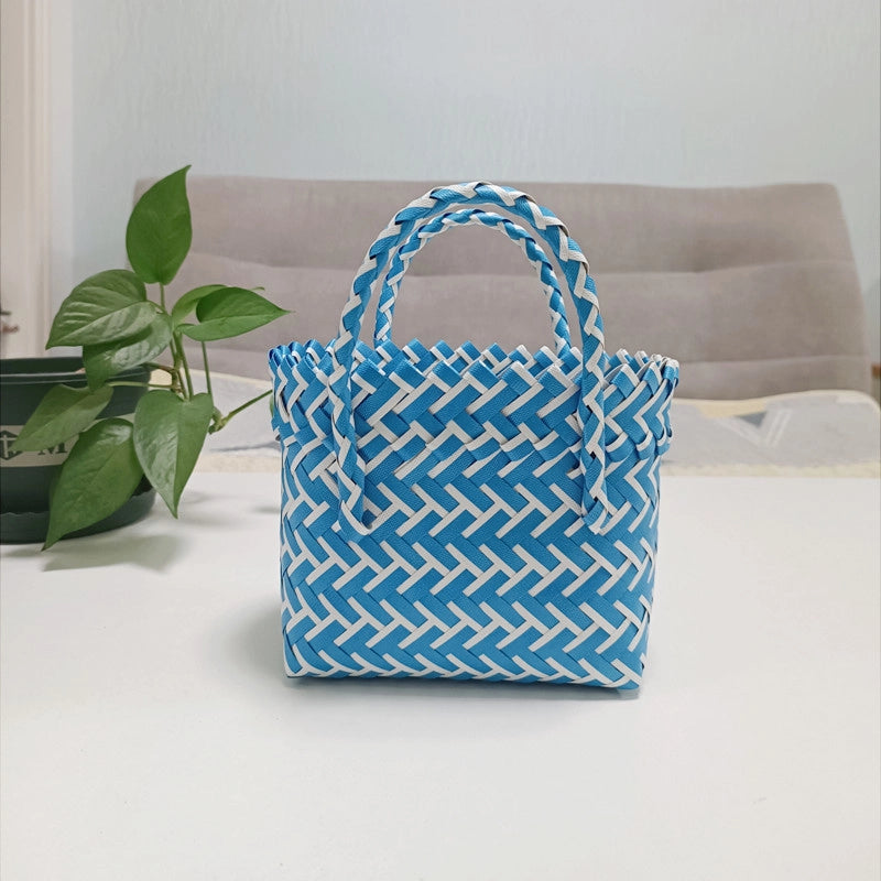 Women's Mini PVC Multicolor Elegant Streetwear Weave Oval Open Handbag