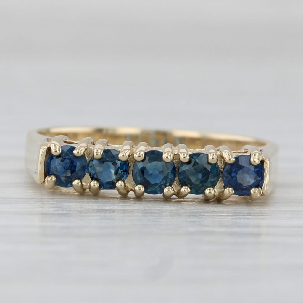 0.75ctw Blue Sapphire Ring 14k Yellow Gold Sz 5.5 Stackable Band Bridal Wedding