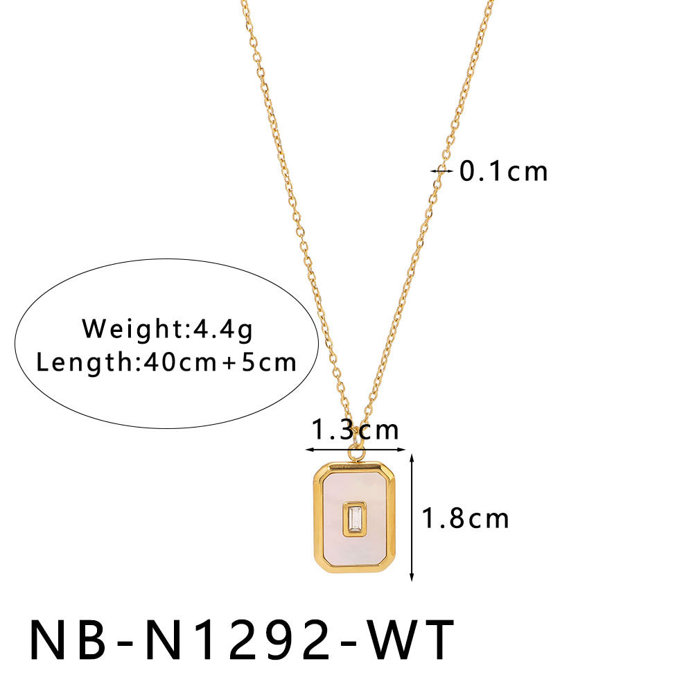 Ins18K Gold Stainless Steel Necklace Mother-Of-Pearl Natural Stone Pendant Clavicle Chain For Women