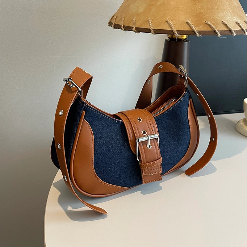 Women's Medium Pu Leather Color Block Streetwear Pillow Shape Zipper Underarm Bag