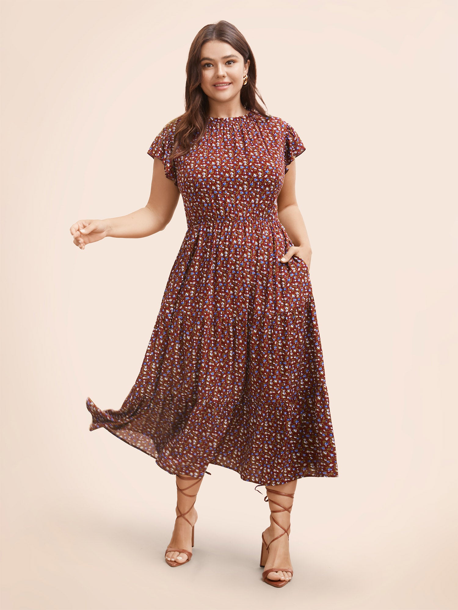 Ditsy Floral Ruffle Cap Sleeve Dress