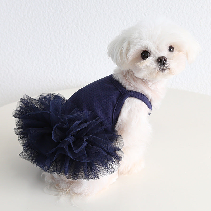 Cotton Solid Color Dog Cat Lace Dress
