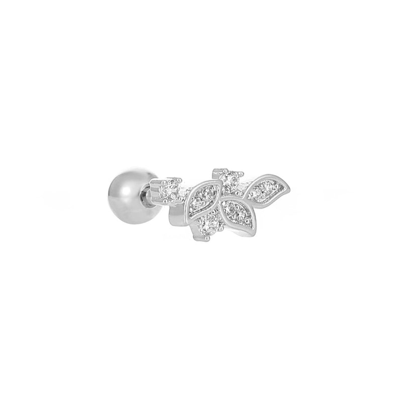 Vintage Micro-set Zircon Butterfly Flower Feather Heart Copper Screw Earrings
