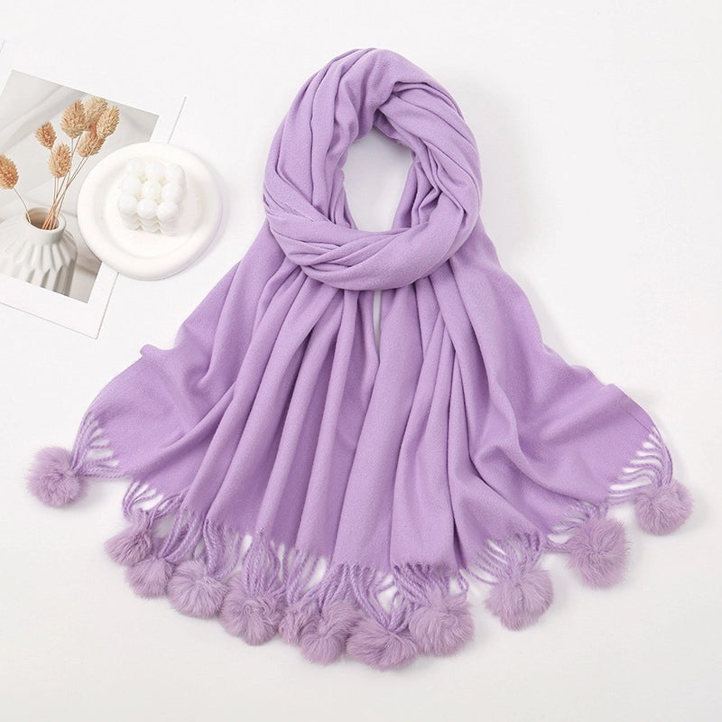 Women's Minimalist Classic Style Solid Color Imitation Cashmere Tassel Scarf