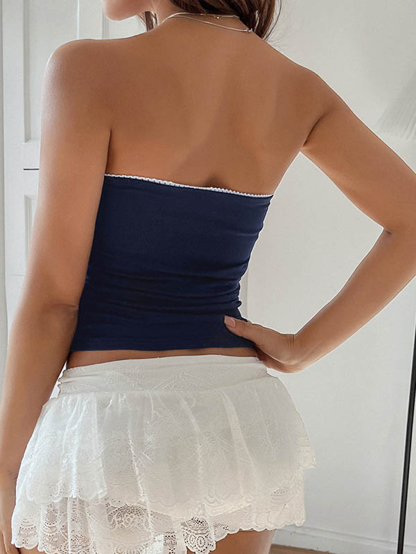Skinny Sleeveless Bowknot Solid Color Tube Vest Top