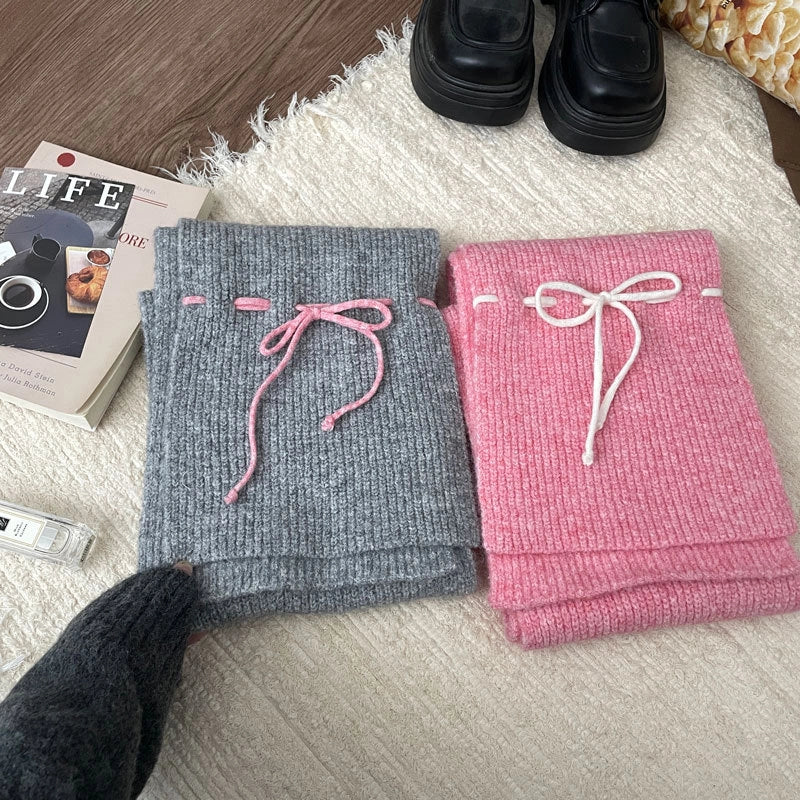 Women's Casual Sweet Bow Knot Spandex Polyester Acrylic Knitted Scarf Hat Gloves