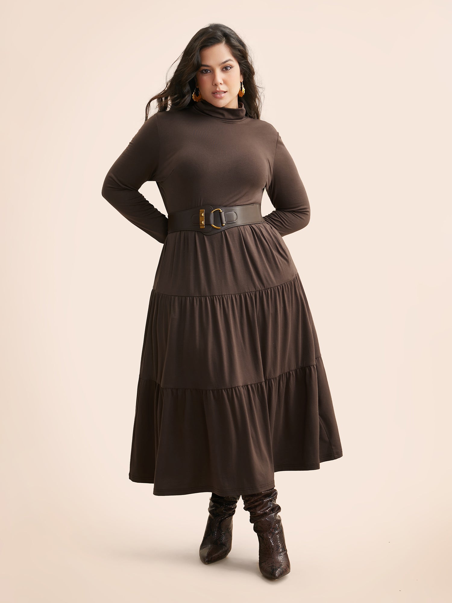 Supersoft Essentials Funnel Neck Tiered Midi Dress