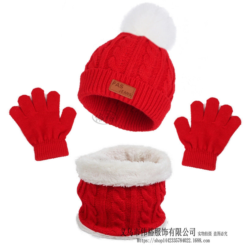 Children's Hat Scarf Gloves Three-piece Autumn And Winter New Single Ball Color Ball Baby Hat