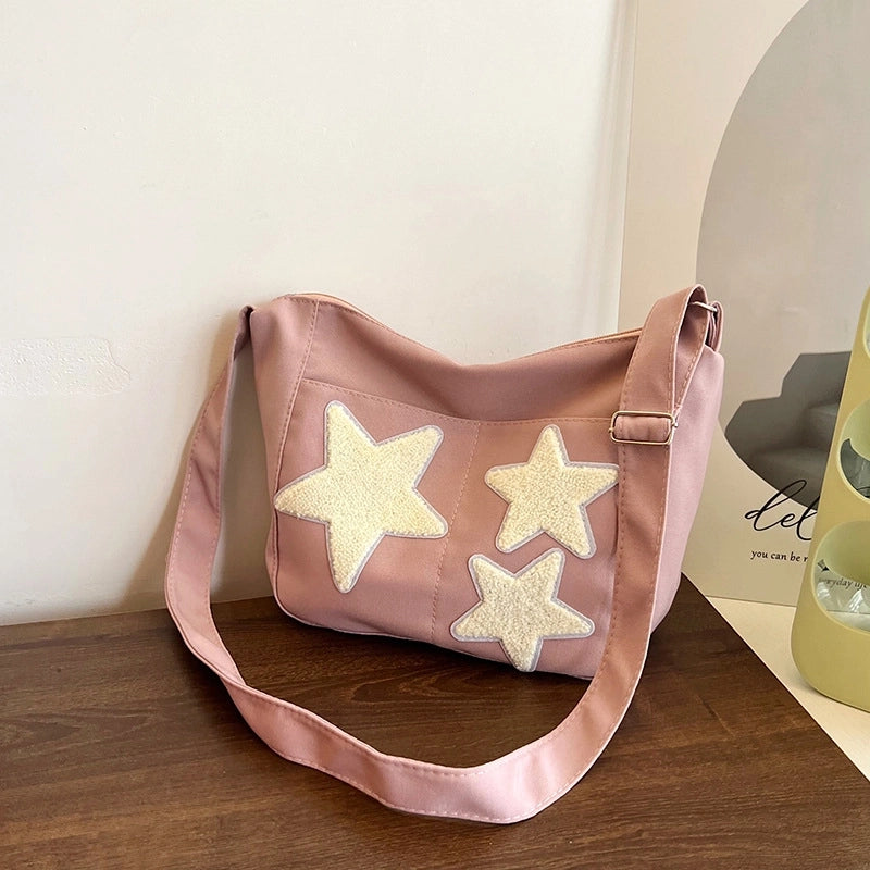Large Capacity Crossbody Canvas Bag Japanese Style Korean Style Fashionable Pentagonal Star Shoulder Bag New Fashionable Cloth Bag