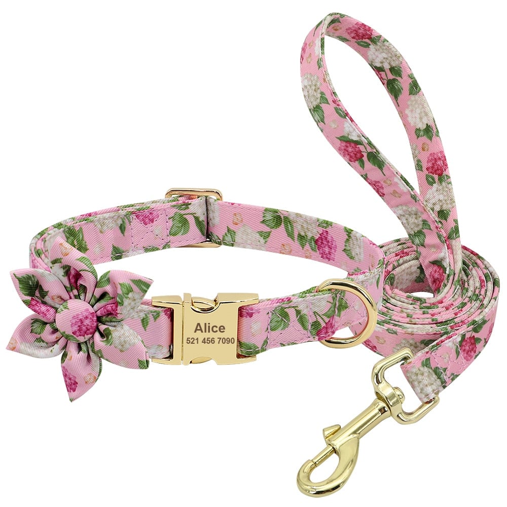 Personalized Engraved Dog Collar With Leash