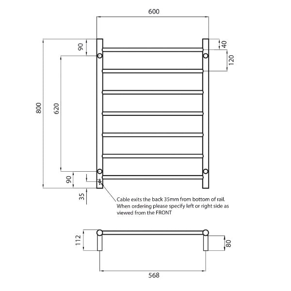 Radiant BN-RTR01 Heated Ladder 600x800 Brushed Nickel