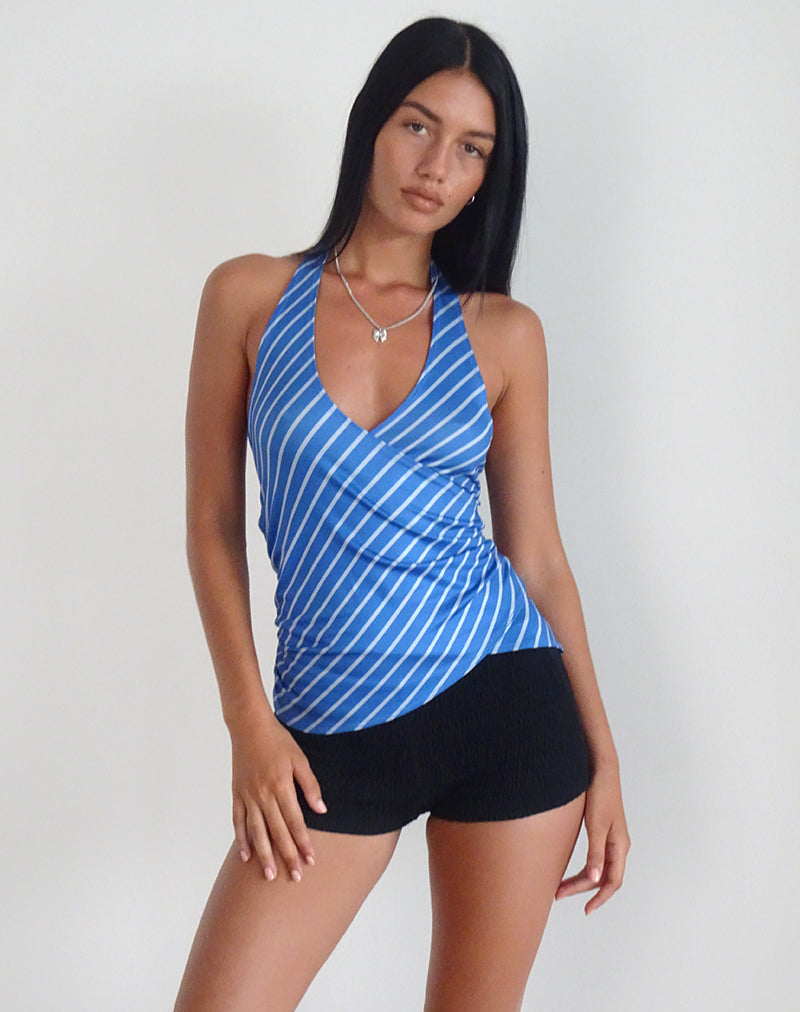 Fayez Slinky Top in Blue Diagonal Stripe