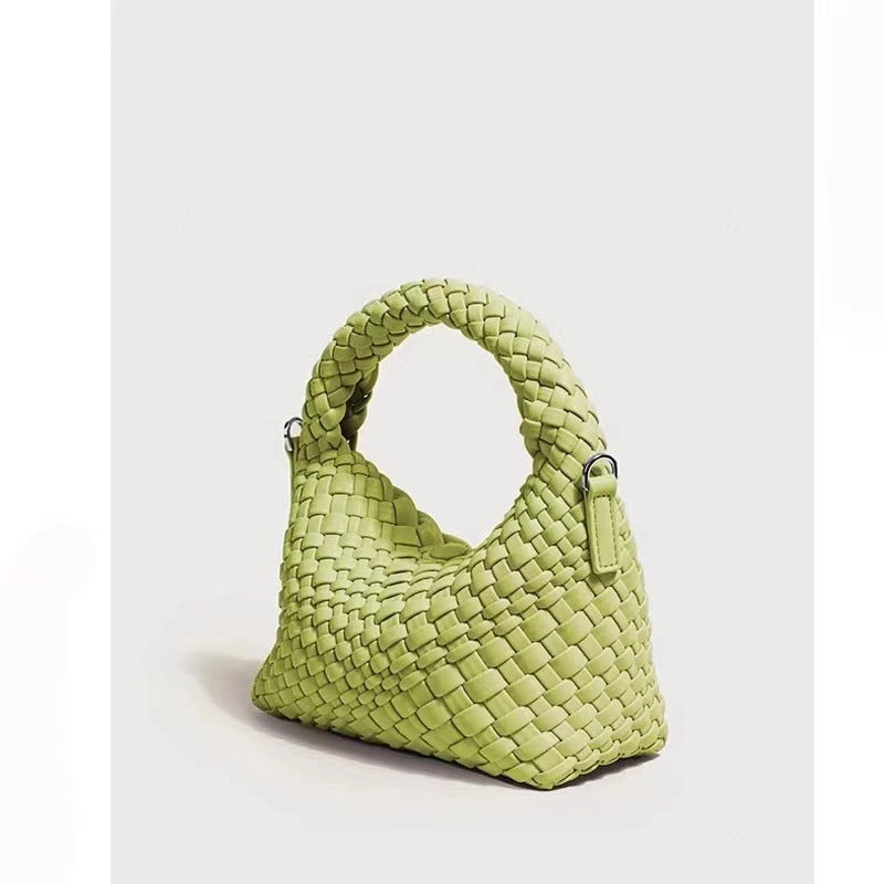 Women's Pu Leather Solid Color Classic Style Weave Dumpling Shape Magnetic Buckle Handbag