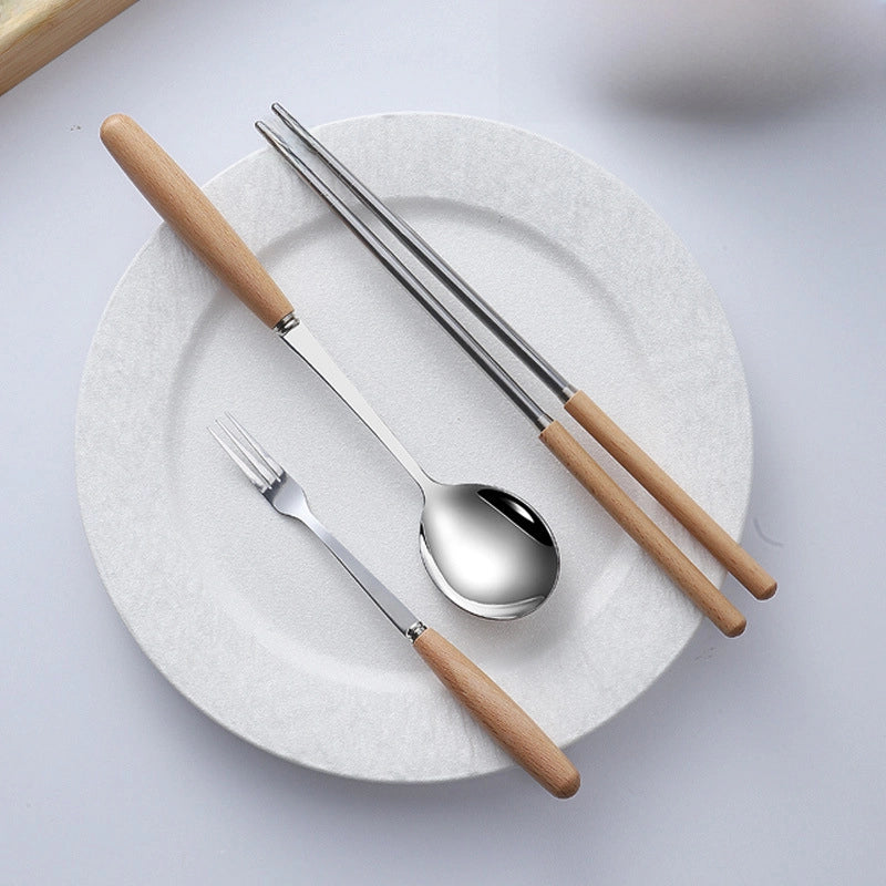 Stainless Steel Knife And Fork Spoon With Wooden Handle Western Steak Knife Solid Wood Stainless Steel Tableware Soup Spoon Fruit Dessert Fork