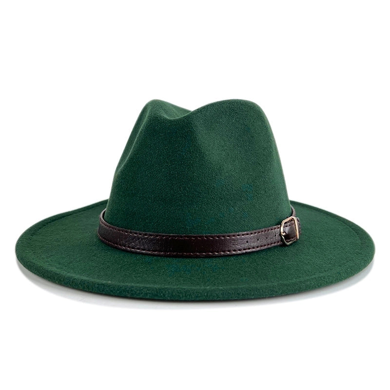 Explosions Solid Color Belt Woolen Hat Autumn And Winter Wind Fedora Hat Men's And Women's Felt Hat