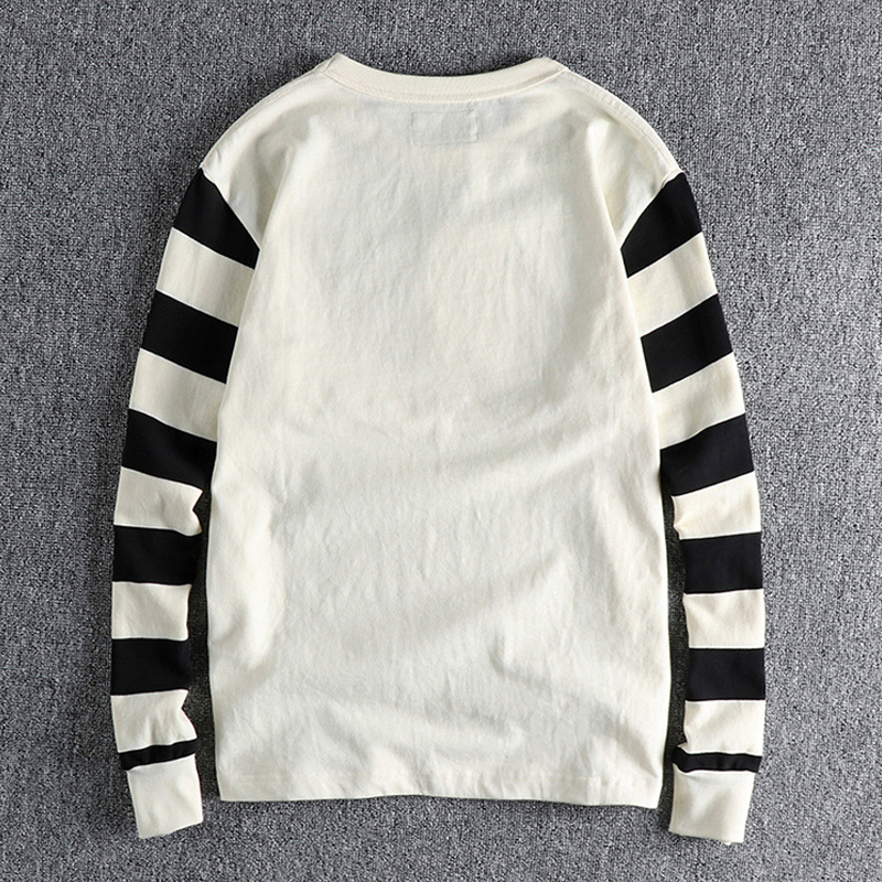 Vintage Cotton Striped Patchwork Long-Sleeved T-Shirt