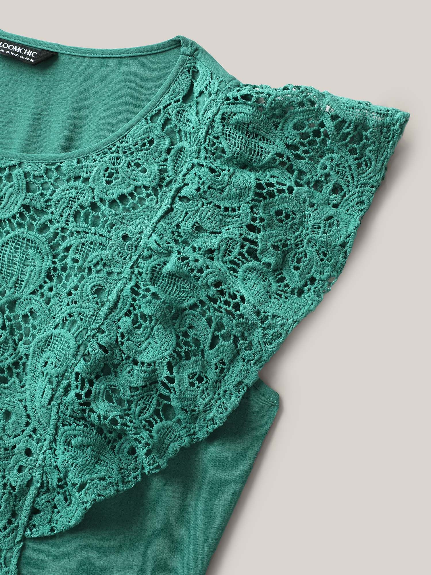 Lace Pleated Ruffled Sleeve Midi Dress