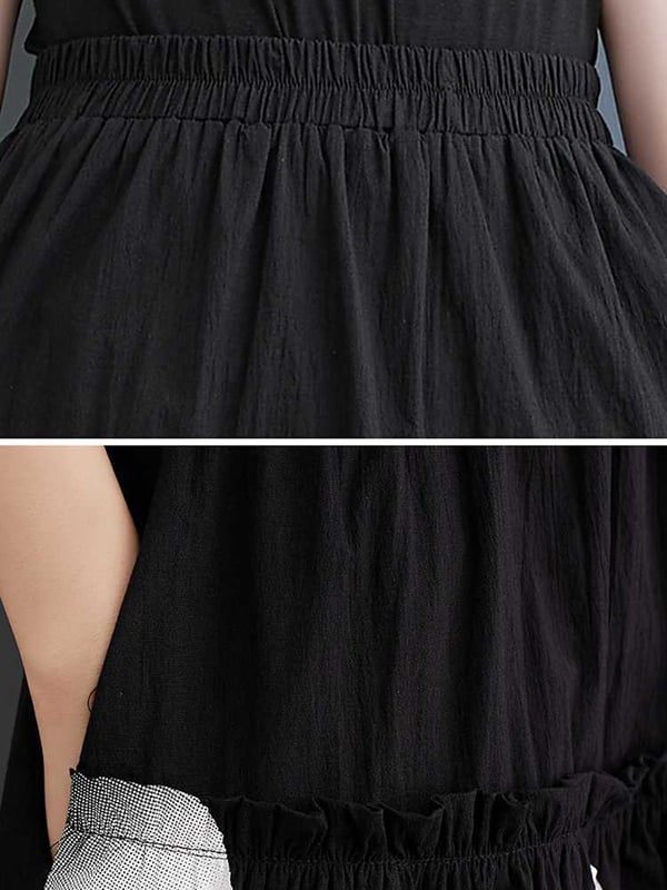 Loose Elasticity Pleated Pockets Polka Dot Printed Ruffled Split-Joint Skirts Bottoms