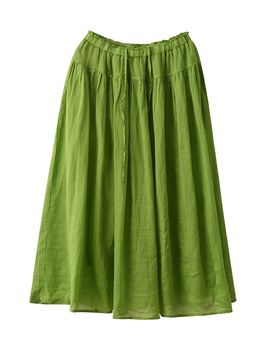 Women Summer Pure Color Spliced 100%Ramie Skirt