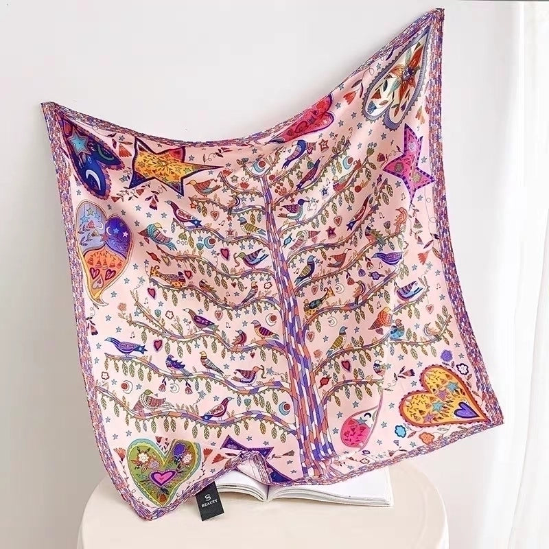 Women's Casual Vacation Minimalist Coconut Tree Satin Printing And Dyeing Flowers Silk Scarf