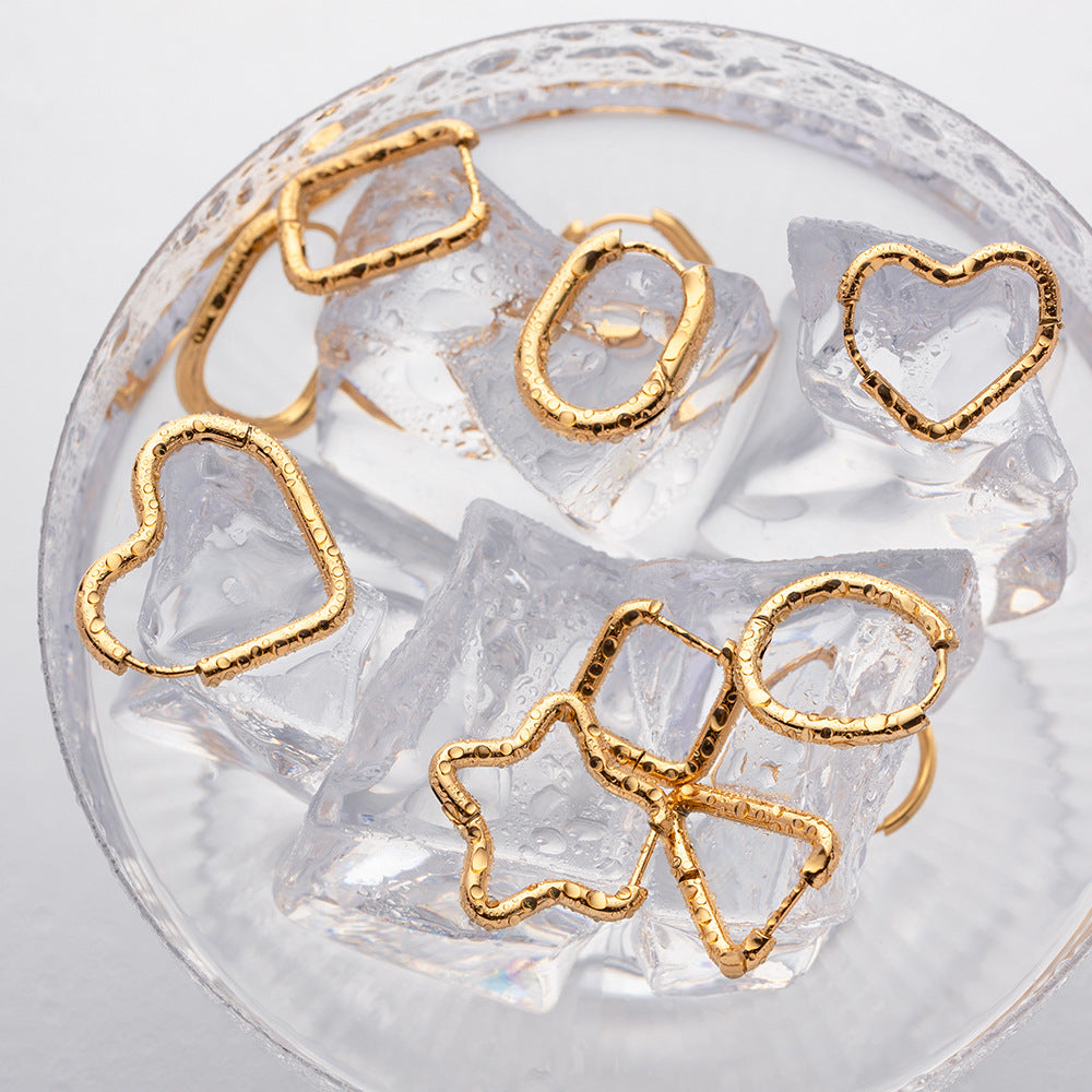Heart Asymmetrical Geometric Stainless Steel 18K Gold Plated Earrings