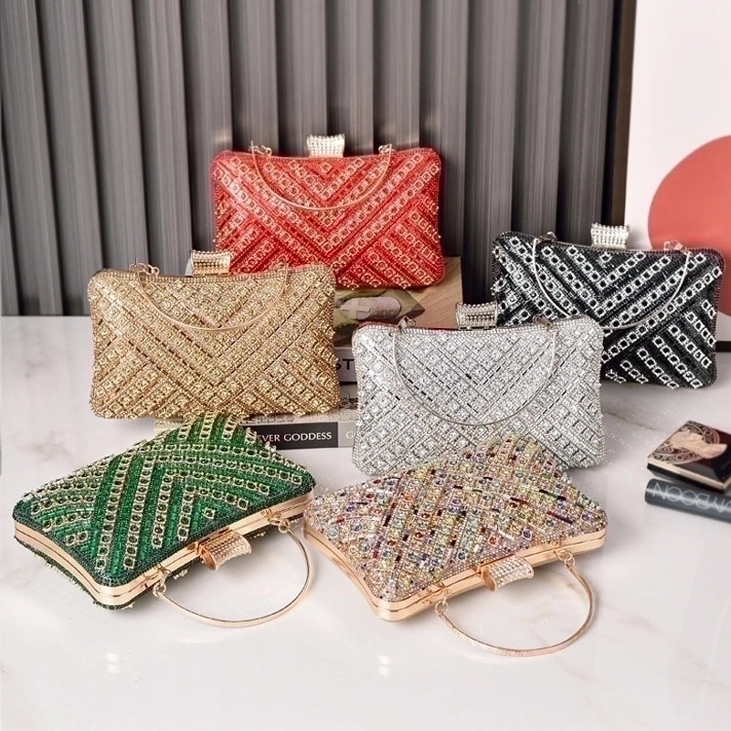 Women's Nylon Stripe Elegant Sexy Square Lock Clasp Evening Bag