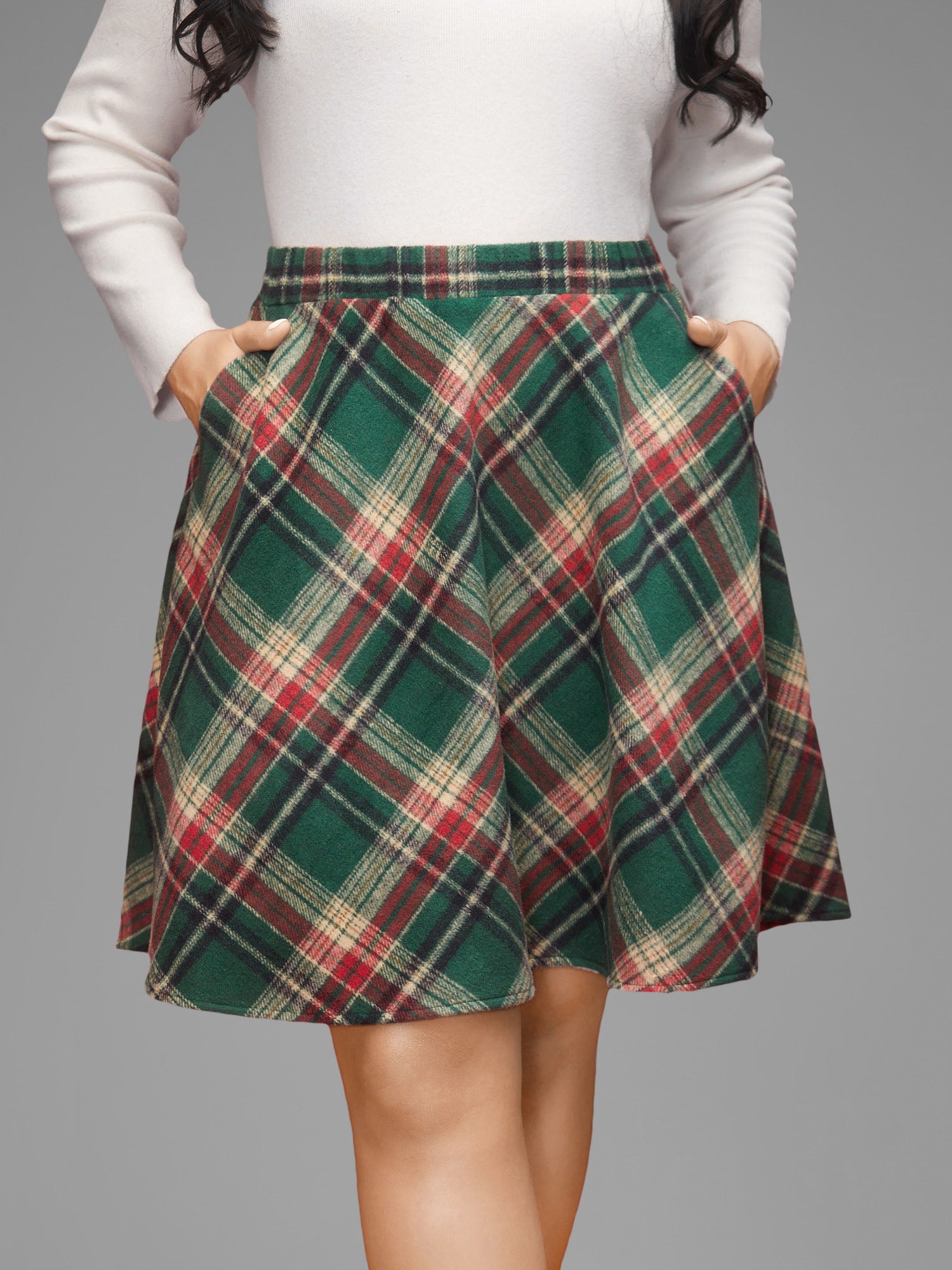 Plaid Pattern Elastic Waist A-line Mini Skirt