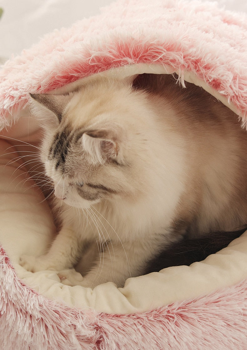 Round Plush Warm Dog Cat Bed House