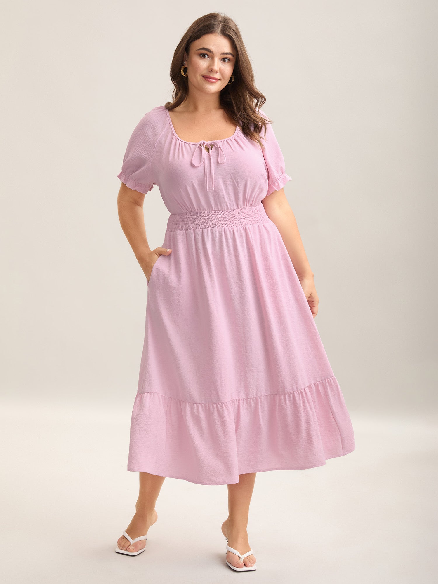 Shirred Waist Tiered Hem Milkmaid Dress