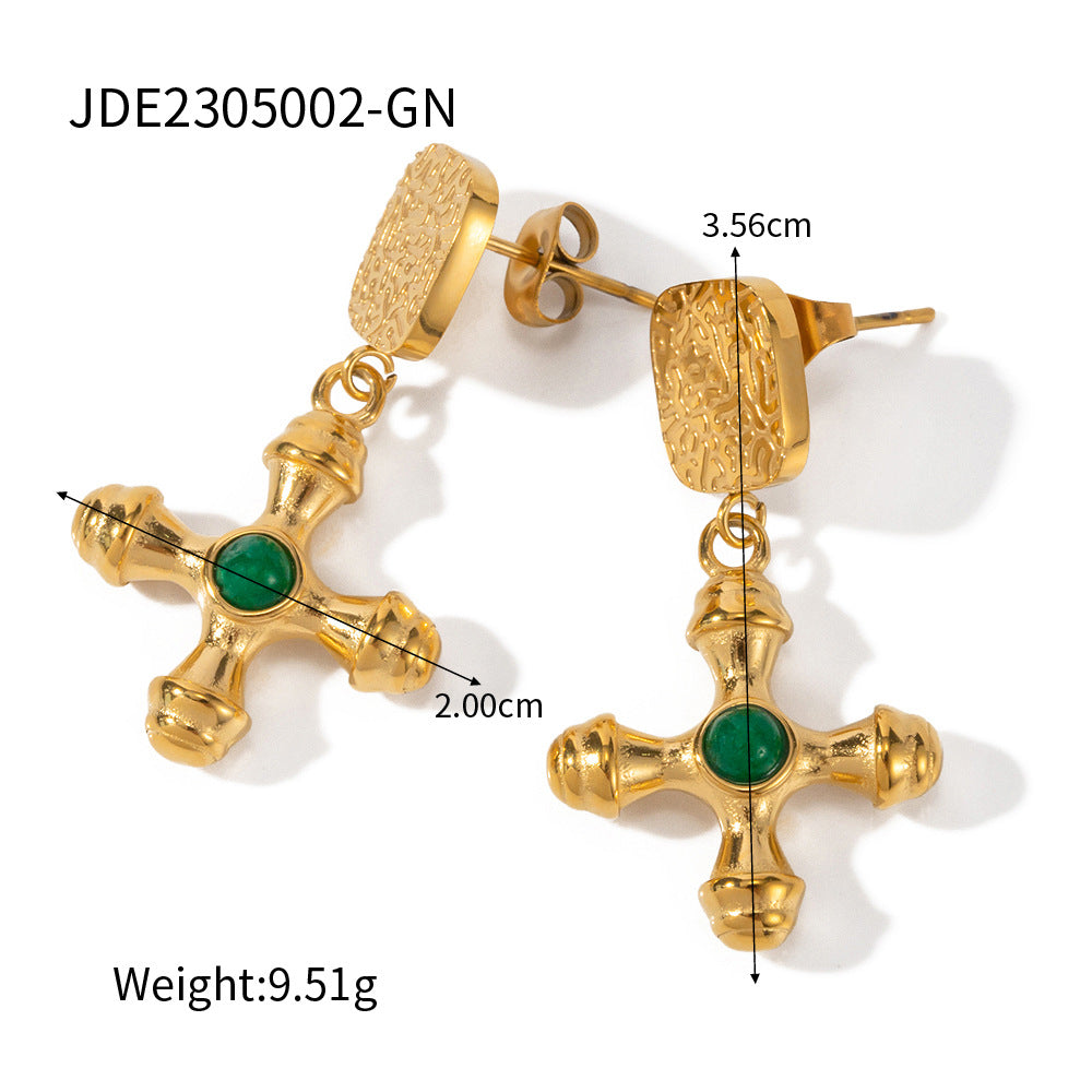 Jie Ding Stainless Steel Earrings Titanium Steel Earrings Green Agate Earrings